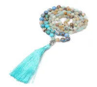 Frosted Amazonite Amp Emperor Pendant Stone 108 Mala Beads Knotted Necklace Men Women Yoga Blessing Jewelry With Buddha Head Tasse4596237