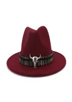 Fashion Wide Brim Cowboy Fedora Hat Bull Head Decoration National Style Men Women Wool Felf Trilby Etnic Gambler Cappelli Jazz Panam6205480