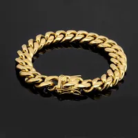 Men Women roestvrijstalen armband Hoog gepolijste Miami Cuban Curb Chain armbanden Dubbele Veiligheid Goudstaal 8 mm 10 mm 12mm 14204d