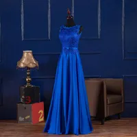 Woman Evening Dresses Scoop Neck Lace Up Satin Long Royal Blue Burgundy Floor Length Formal Bridesmaid Dress Maxi Dresses Vestidos2750808
