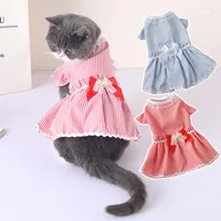 Cat Costumes Bow Knot Lace Dog Dress Princess Clothes Puppy Summer Wedding Dresses For Small Dogs Cute Sweet Thin