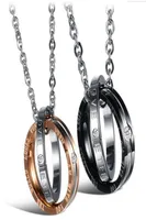 Fashion Jewelry Men Womens Rhinestone Titanium Steel Couple Necklace eternal love shinning crystal drill stainless steel pendant N3202041
