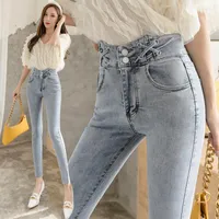 Women's Jeans Casual Fashion Pencil Pants Women's Trousers Denim Bottons Y2K Long High Waist Skinny Ankle Length Tight Clothing M427