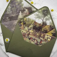 Gift Wrap 10Pcs Vintage Avocado Green Oil Painting Envelope Letter Set Card Cover Enamel Lining Business Supply