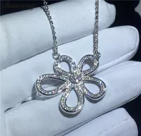 choucong Flower shape Necklace for women Bridal 5A Zircon Cz Real 925 Sterling silver Wedding Pendant with Necklace jewelry4064207