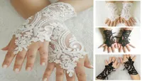 Cinq doigts gants mariage blanc ivoire en dentelle noire fille nuptiale gant sans doigt dames fleur accessoires 4642558