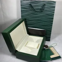 Yeni moda lüks yeşil orijinal saat kutusu tasarımcısı hediye kutusu etiketleri ve kağıtlar İngilizce kitapçık ahşap saat kutuları 0 8kg215z