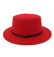 Fashion Wide Brim Elegant Lady Wool Pork Pie Boater Flat Top Hat for Women039s Men039s Felt Fedora Gambler Hat Cloche Bowler2120820