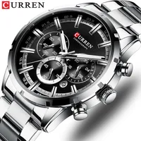 CURREN Luxury Fashion Quartz Watches Classic Silver and black Clock Male Watch Men's Wristwatch with Calendar Chronograph282g