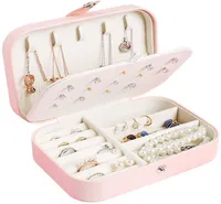 Proteable Pu Leather Jewelry Box Halsband Ringörhängen Lagringsarrangör Holder Cosmetics Beauty Accessories Display Fall för Wome8253787