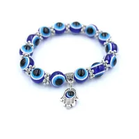Blue Blue Evil Eye Hamsa Hand Fatima Palm Beads Bracelet dla kobiet łańcuch biżuterii w stylu vintage żeńska elastyczna dostawa dhbwi