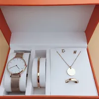 Nowe modne zegarki damskie klasyczne zegarek ze stali nierdzewnej z projektantami zestawów biżuterii 5pcs kolczyki