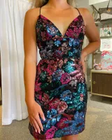 Floral Sequin Hoco NYE Dress 2023 Lady Short Formal Event Cocktail Party Gown Club Date Night Prom Pageant Interview Gala Vacation Plus Size Sexy Sheath 5-Colors