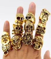 12 sztuk vintage punk men pierścienie czaszki cały złoty srebrny czarny stop bohemian ring men biżuteria losowy styl1830033