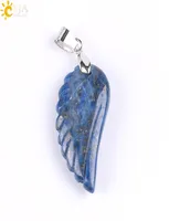 CSJA Angel Wing Pendant Carved Feather Natural Stone Amethyst Lapis Lazuli Butterfly Crystal Gemstone Men Women Love Jewelry Handm5887016