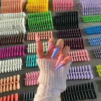 False Nails 24pcs Mix Colors Matte Super Long Coffin Fingernails Fake Nail Ballet Press On Tips For Art Artificial