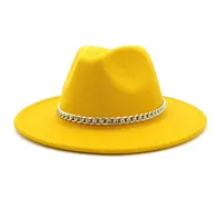 2020 High Quality Wide Brim Fedora Hat Women Men Imitation Wool Felt Hats with Metal Chain Decor Panama Fedoras Chapeau Sombrero M8852762