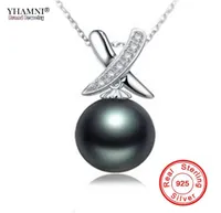 Yhamni Real Original 925 Sterling Silver Necklace Natural Freshwater Black Pearl Peandant Necklace Wedding Jewelry for Women NG072173077
