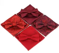 Paisley bow tie handkerchief set polyester wedding bowknot hanky set for men business cashew party butterfly pocket square red 2se6109562