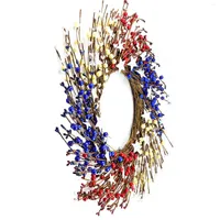 Decorative Flowers Patriotic Decorations Wreath For Door 4th Of July Independence Day Red Blue Ring White Stripe Stars Tree Topper