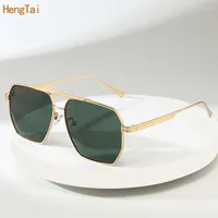 Sunglasses HengTai Double Beam Polarizing For Men Brand Design Metal Frame Irregular Mirror Sunglass With Packaging UV400