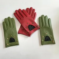Finger Less Gloves Dames Natural Leather Rivet Punk Style handschoenen Vrouwelijk Lederen Hollow Out Red Green Motorcycle Driving Gloves R749 221203