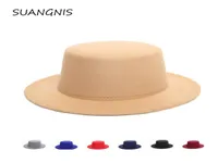 2021 Spring Mens Hats Fedoras Vintage Women Girls Felt Fedoras Flat Top Jazz Hat European American Round Caps Bowler Hats7981598