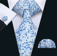 Sky Blue With white Flowers Small Fresh Mens Tie Hankerchief Cufflinks Set Silk Business Casual Party Necktie Jacquard Woven N5023367472