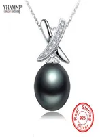 Yhamni Real Original 925 Sterling Silver Necklace Natural Freshwater Black Pearl Peandant Necklace Wedding Jewelry for Women NG079209990