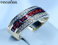 Vecalon New Fashion Jewelry Wedding Band Rings for Men Red 5A 지르콘 CZ 10kt 옐로우 골드 가득한 남성 파티 손가락 링 5868924