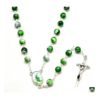 Pendant Necklaces Acrylic Fashion Cross Religious Rosary Necklace Green Beads Party Wedding Women Gifts Wholsale Drop Delivery Jewel Dhdyf