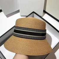 Women Summer Beach bucket Hat Designers Fashion Wide Brim Straw Fedora Womens Hats Casual Weave Stripe Caps218Y