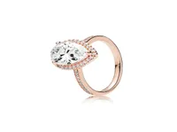 Tear drop CZ Diamond 925 Silver Wedding RING Original Box for Pandora 18K Rose Gold Water drop Rings Set For Women6543679