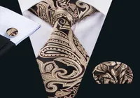 Newest Silk Ties Brown Floral Necktie Handkerchief Cufflinks Gift Set for Men Formal Casual Occasion N16219010201