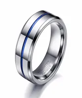 8mm ince mavi çizgi erkekler özel logo tungsten ring alyans mücevher4049042