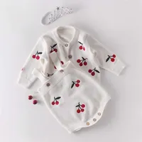 Clothing Sets Baby Girls Clothes Autumn Cherry Knitted Romper Set Infant Born Girl Cardigan Sweater Cotton Jumpsuit For288D