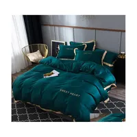 Bedding Sets Luxury Bedding Set 4Pcs Flat Bed Sheet Brief Duvet Er Sets King Comfortable Quilt Ers Single Queen Size Bedclothes Line Dhfcg