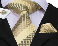 HITIE Noveity Silk Men Tie Set Green Yellow Plaid Necktie Hanky Cufflinks Set Luxury Quality Fashion Men039s Party Wedding Tie3121375