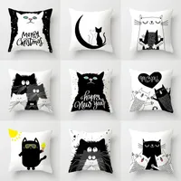 Pillow Case 45x45cm Simple Cute Cartoon Black Cat Cushion Cover Polyester Sofa Car Home Decoration Room