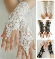 Cinq doigts gants mariage blanc ivoire en dentelle noire fille nuptiale gant sans doigt dames fleur accessoires 4522531