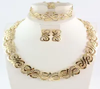 Gold Plated Crystal Charming Necklace Bracelet Earring Ring Fashion Romantic Wedding Jewelry Sets5784639
