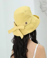 Spring Summer Women Wide Brim Sun Shade Cotton Fisherman Bucket Hats Bowknot Decor Ladies Solid Foldable Tourism Hat Sunhat2577805