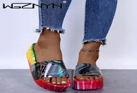 Women Slippers 2021 Summer Sandals Female Print Flat Platform Rainbow Color Woman Outdoor Slides Tie Dye Beach Shoes6544919