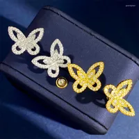 Stud Earrings 925 Sterling Sliver Women Crystal Butterfly Zircon Necklaces Bracelet Ring Luxury Jewelry Set Wedding Party Gift