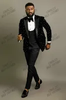 Men's Suits Blazers Crystal Beading Black Velvet Men Costume Homme Groom Tuxedos Wedding Terno Masculino Slim Fit 3 Pieces Party Blazer 221202