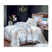 Bedding Sets Home Textile Sier Bedding Set Jacquard Lace Duvet Er 4Pcs Bed Linen European Luxury Golden Flat Sheet Scallop Drop Deli Dhwg1