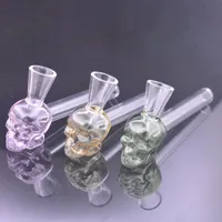 Wholesale 3D Skull Mini 4inch colorful Glass oil burner pipe thick heady tobacco hand smoking pipes