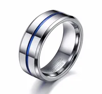 8MM Thin Blue Line Men Custom Logo Tungsten Ring Wedding Band Jewelry3018337
