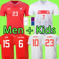 2022 Kit de crianças Kit 2023 Shaqiri Xhaka Elvedi Akanji Zakaria Sow Rieder 22 23 Camisas de futebol meninos Swiss Home Uniformes Red White
