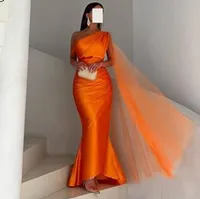 Orange Saudi Arabia Mermaid Prom Dress Stain One Shoulder Glitter Robes De Soiree 2023 Long Evening Dresses Formal Occasion Gowns